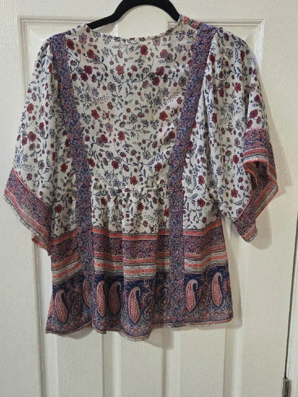 Knox Rose Cream Boho Tunic with Red & Blue Paisley - Picture 7 of 8